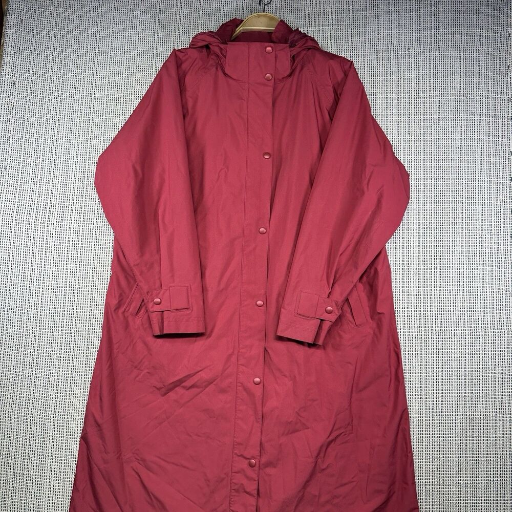 L.L.Bean Women’s 1X Red Hooded Raincoat Waterproof Long Jacket